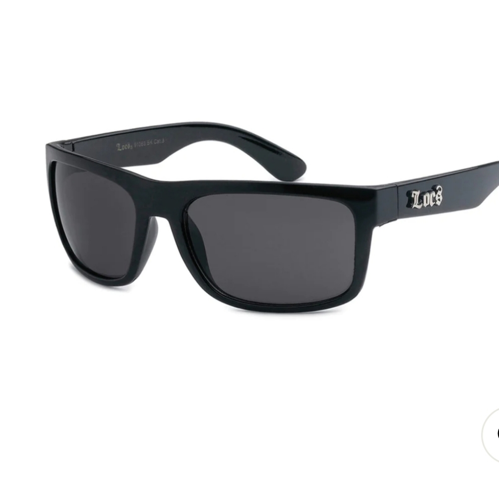 LOCS 8LOC91063-BK OLD SCHOOL SQUARE WRAP SHINY BLACK FRAME UNISEX SUNGLASSES